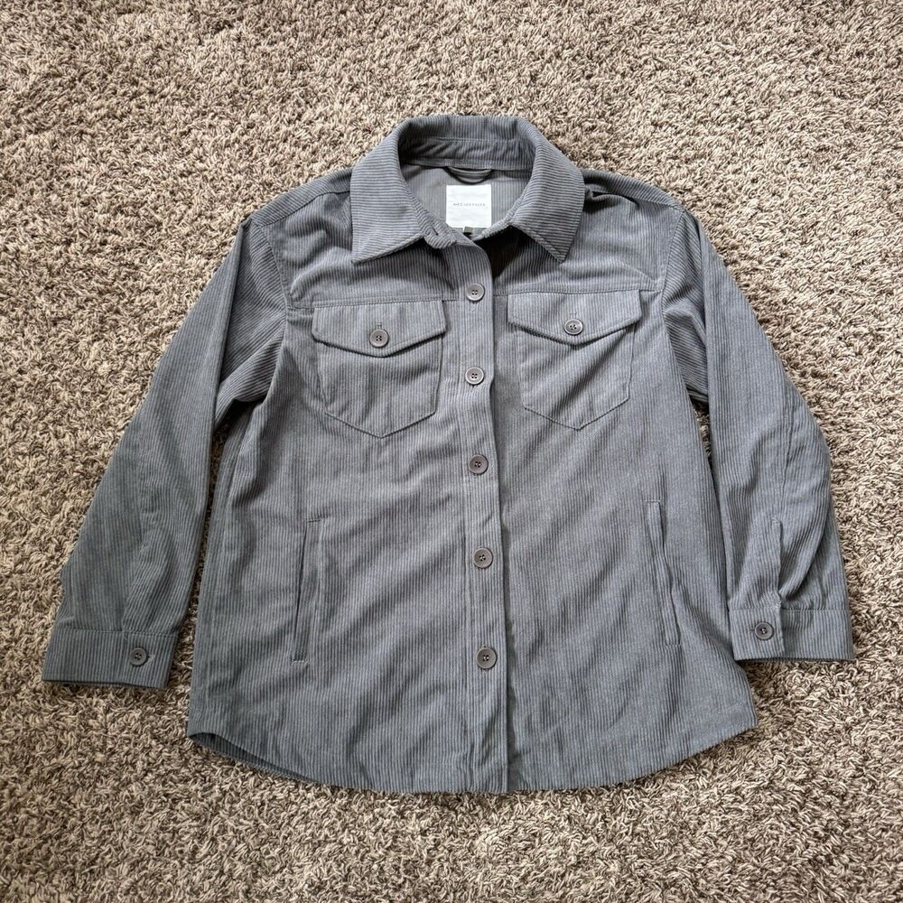 Avec Les Filles Women's Gray Corduroy Button Down Shirt Jacket Size L Shacket